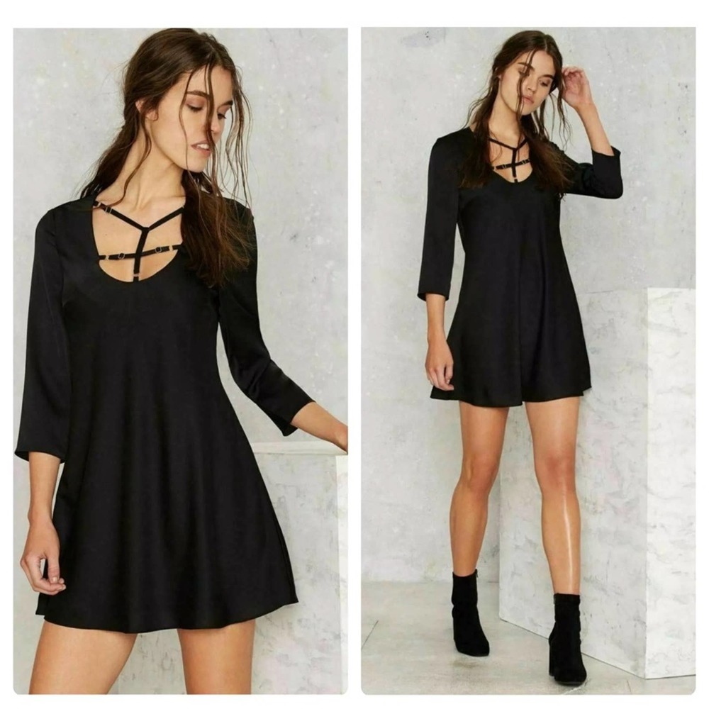 Nasty Gal Mini Dress Black Straps V Neck Size XXS
